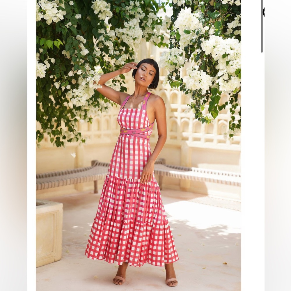 Mo Maya Halter Plaid Maxi Dress Artisan L/XL Cotton
